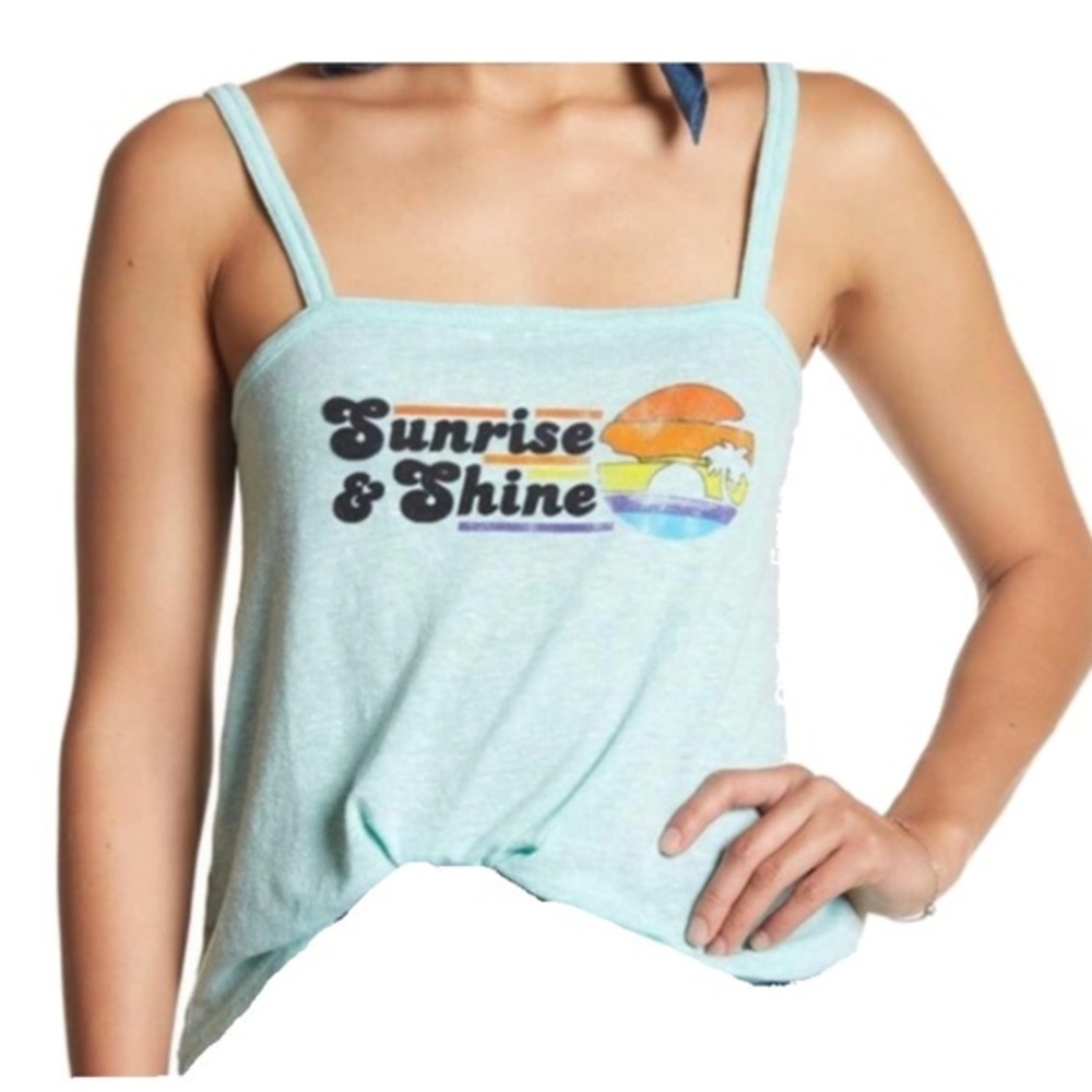 Sugar EUC Mint Green Sunrise & Shine Graphic Tank Top Large Y2K